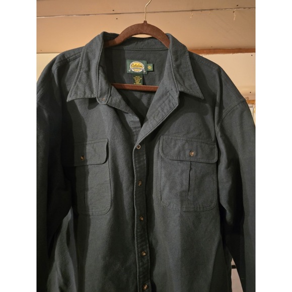 Cabela's Other - Cabela's Men's 3XLT Big & Tall Dark Green Flannel Cotton Button-Up Shirt Pockets